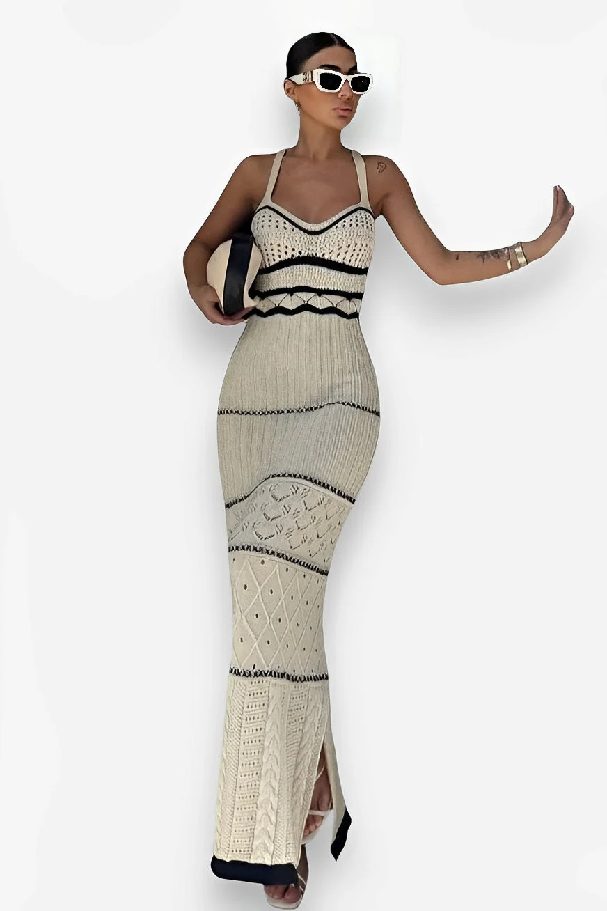 knitted contrast Bohemian sling dress