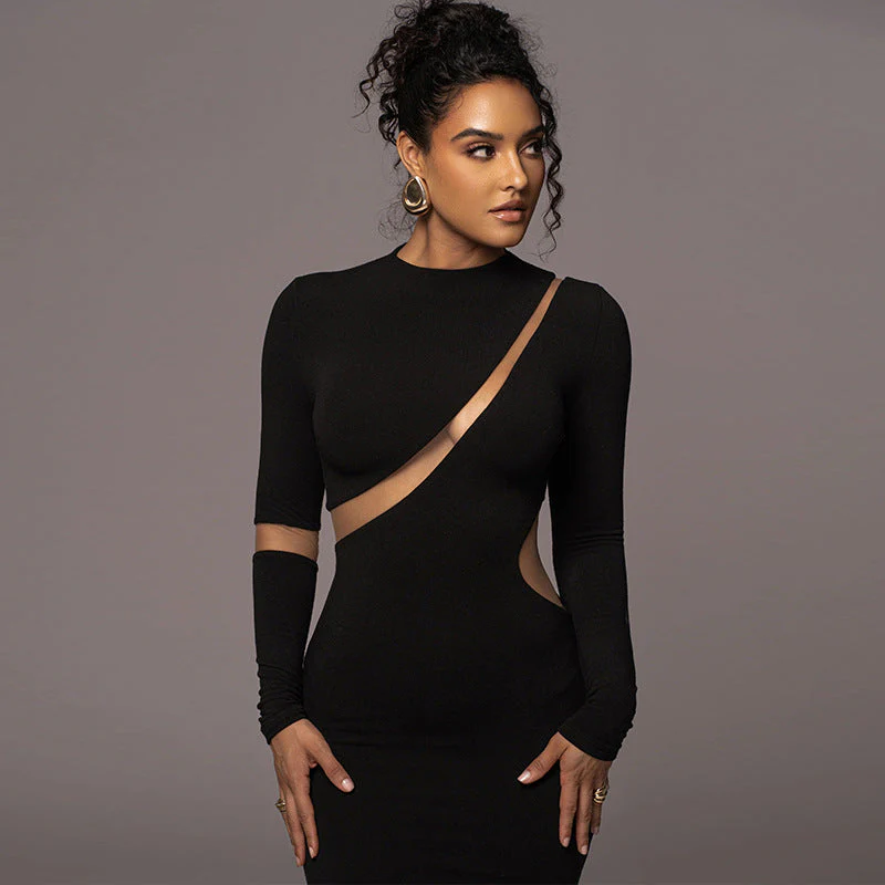 Hollow Back Slit Long Sleeve Dress - Image 5