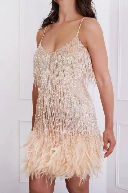 Tassel Sequin Feather Splicing Dress - Image 4