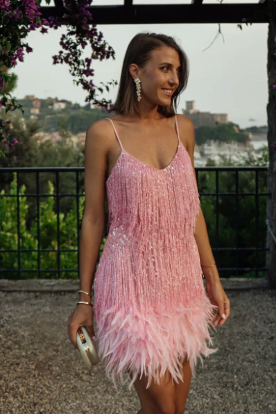 Tassel Sequin Feather Splicing Dress - Image 7