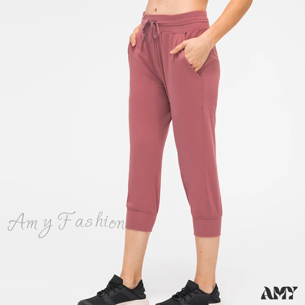 Amy Fashion - Crop Running Active Lounge Jogger Capris Pants