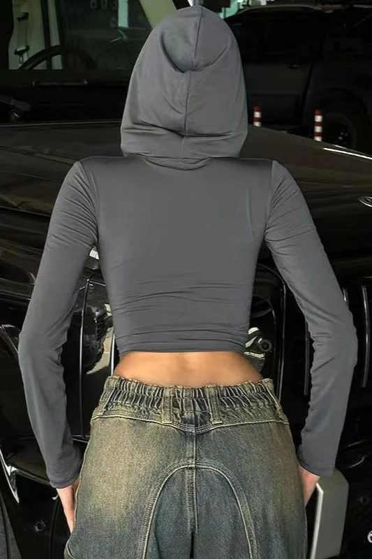 Crop Top Slim Fit Zip-Up Hoodie - Image 4