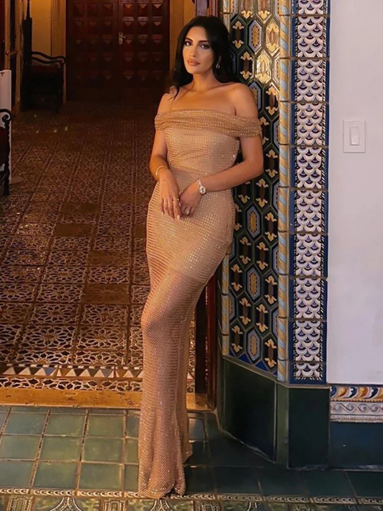 Crystal Mesh Off Shoulder Maxi Dress - Image 2