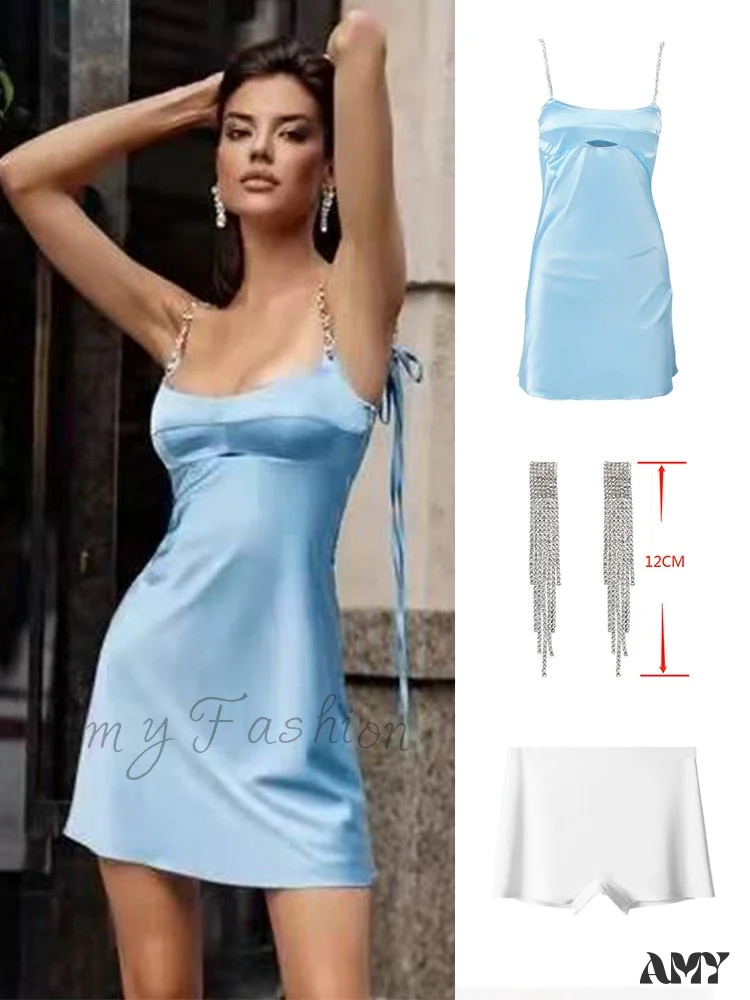 Amy Fashion - Crystal Stone Strap Stretchy White Bodycon Dress - Image 20