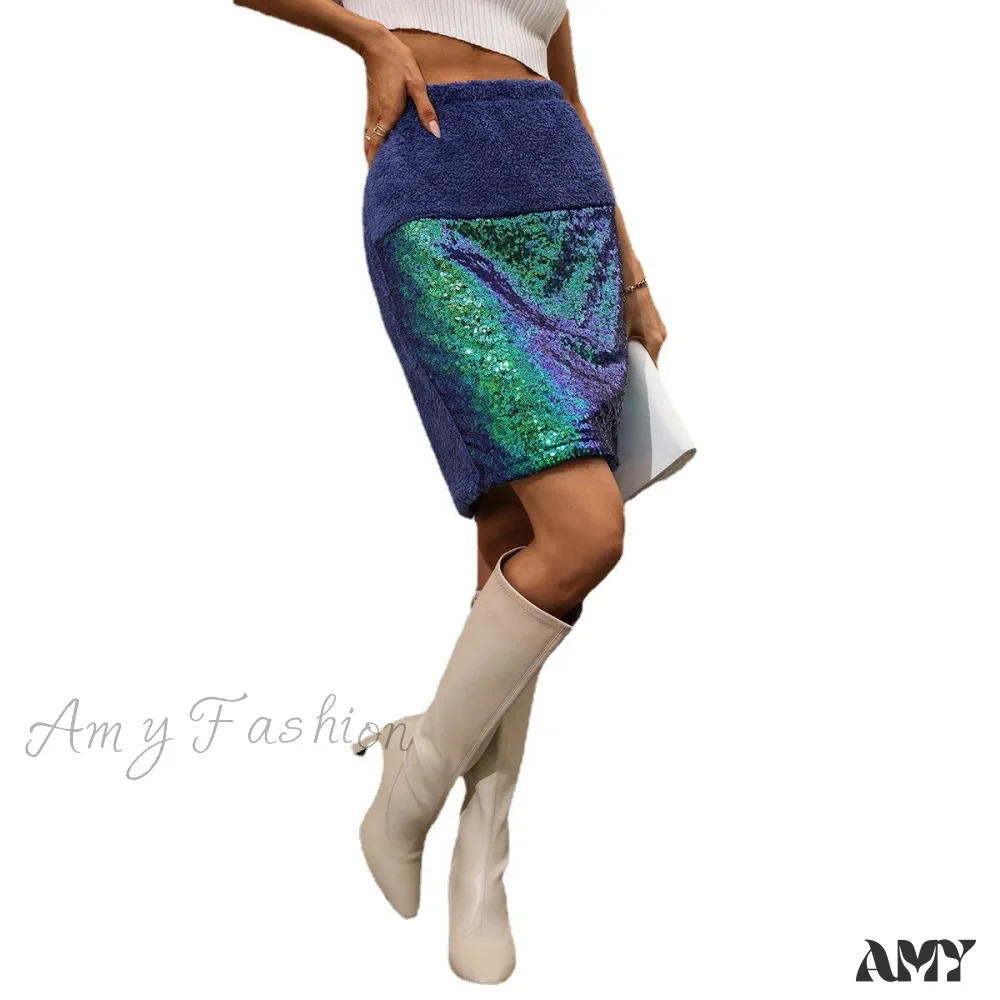 Amy Fashion - Velvet Sequin High Waisted A-line Skirt - Image 5