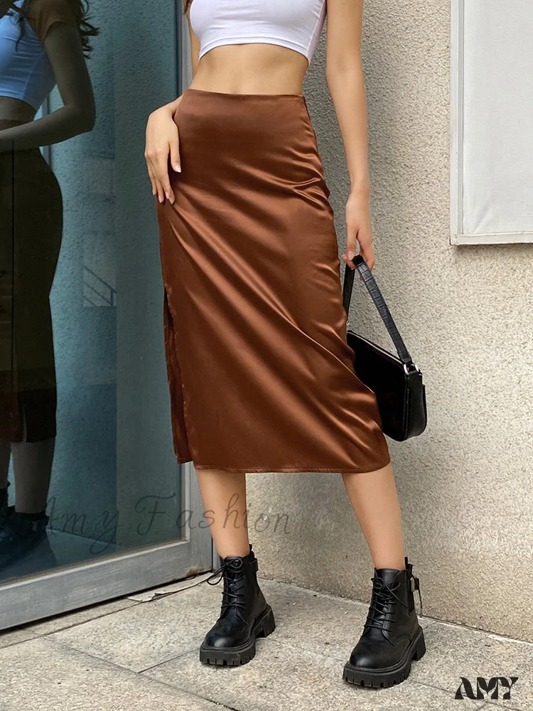 Amy Fashion - Vintage Brown High Waist Skirt - Image 7