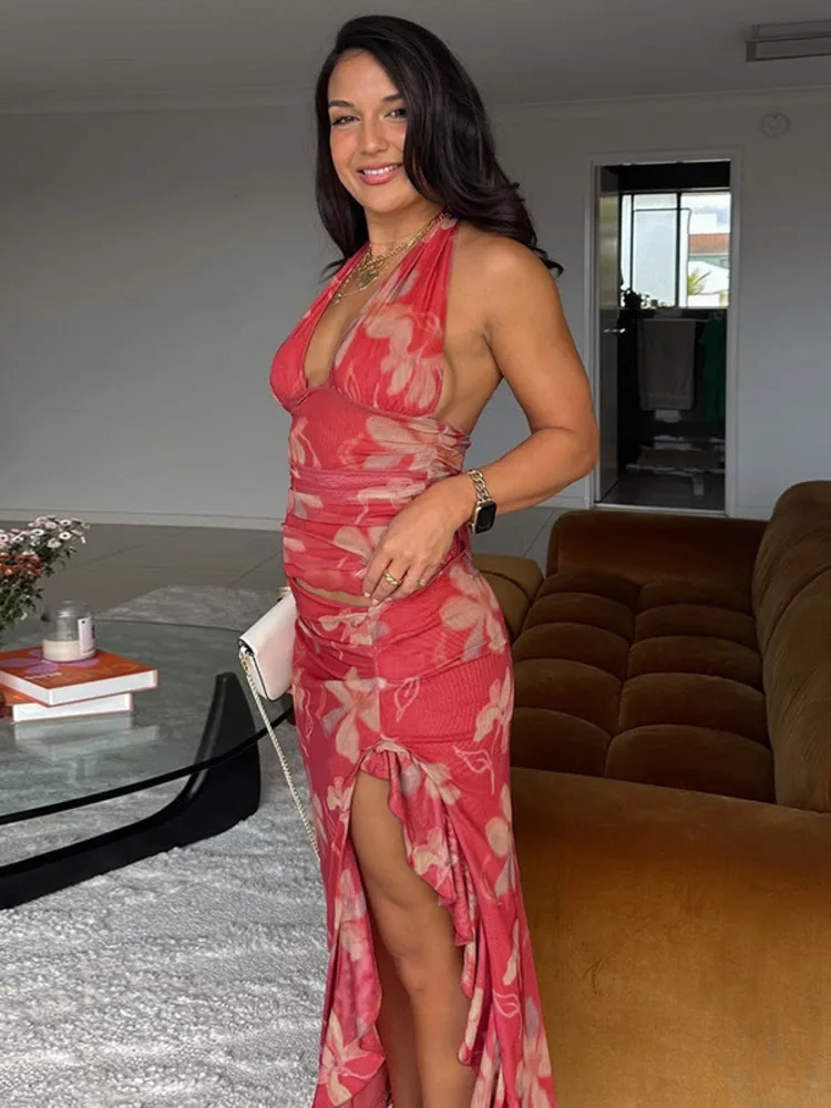 Deep V Ruffled Bodycon Vacation Dress - Image 4
