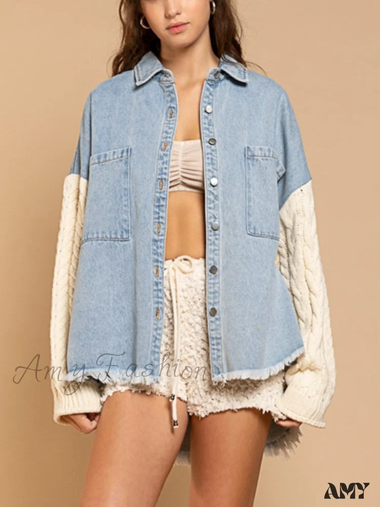 Amy Fashion - Fashion Patchwork Denim Jacket