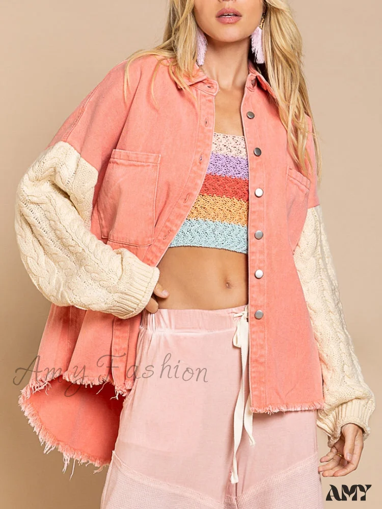 Amy Fashion - Fashion Patchwork Denim Jacket - Image 10