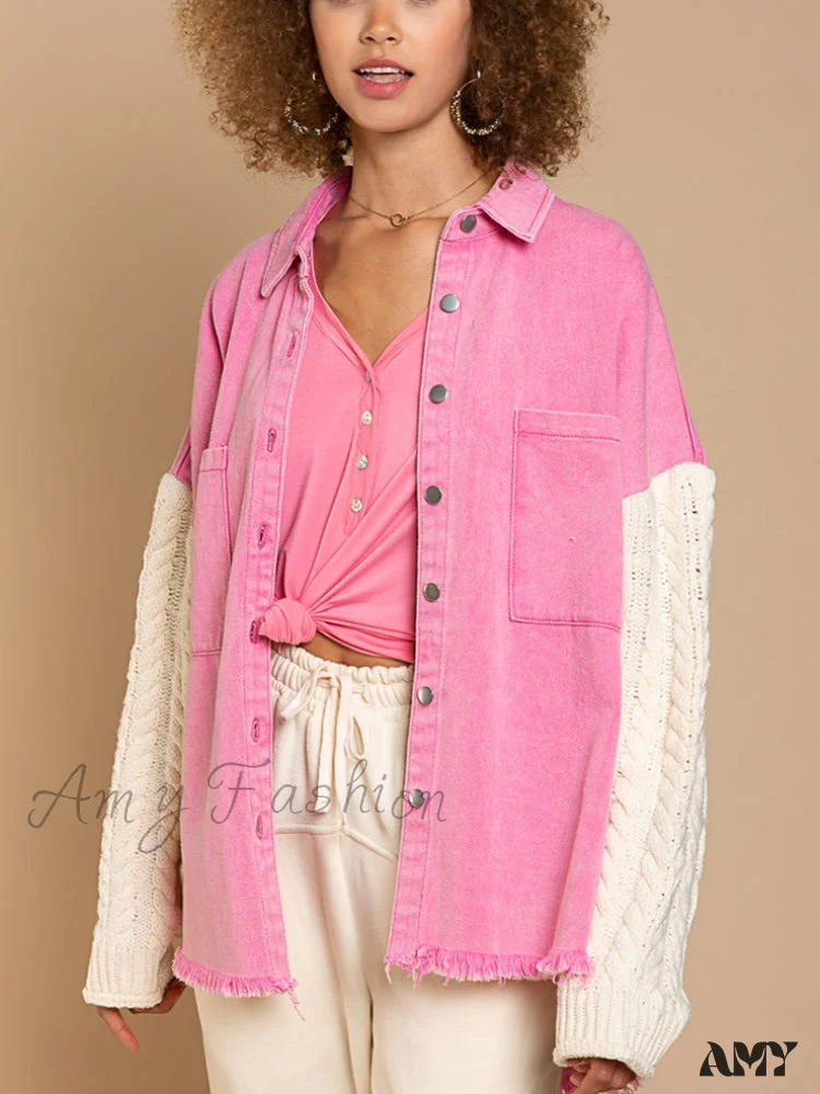 Amy Fashion - Fashion Patchwork Denim Jacket - Image 11