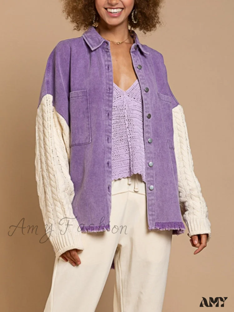 Amy Fashion - Fashion Patchwork Denim Jacket - Image 12