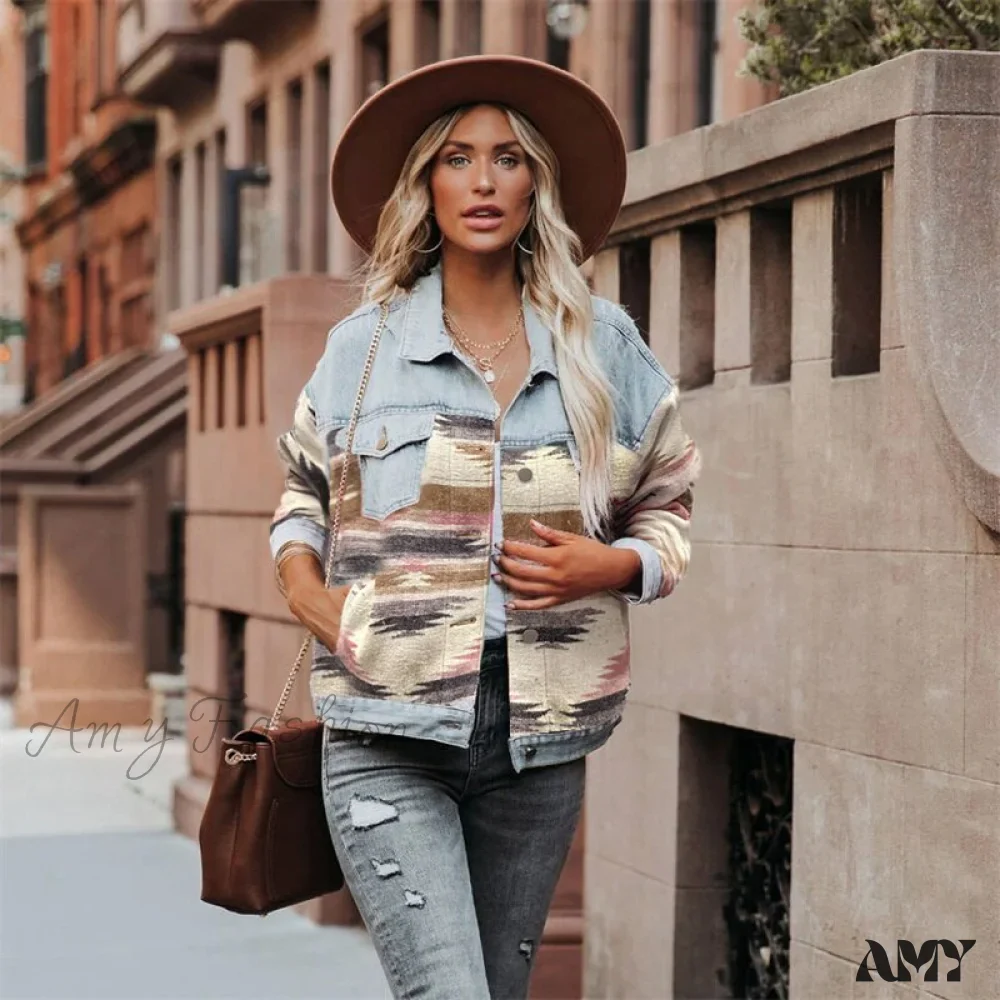 Amy Fashion - Denim Stitched Wool Coat - Image 14