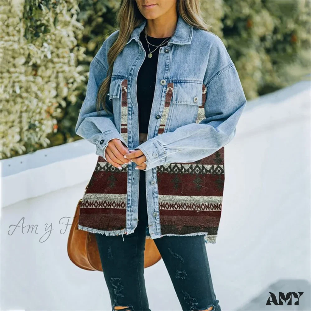 Amy Fashion - Denim Stitched Wool Coat - Image 16