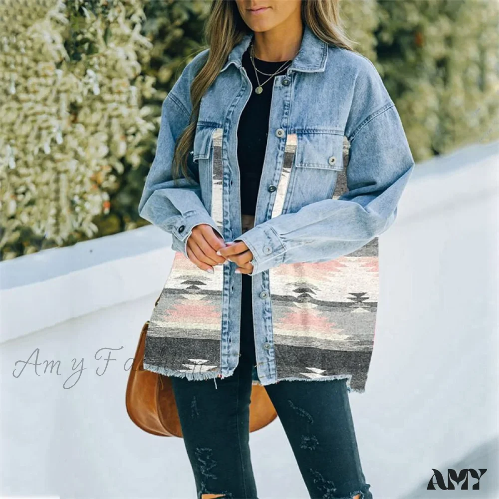 Amy Fashion - Denim Stitched Wool Coat - Image 17