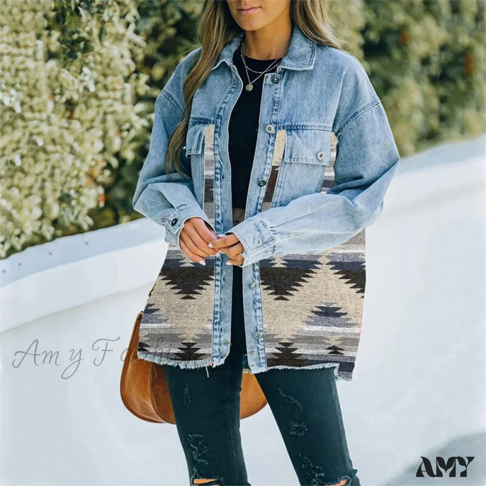 Amy Fashion - Denim Stitched Wool Coat - Image 18