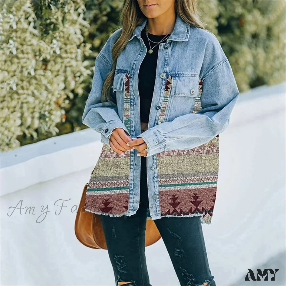 Amy Fashion - Denim Stitched Wool Coat - Image 19