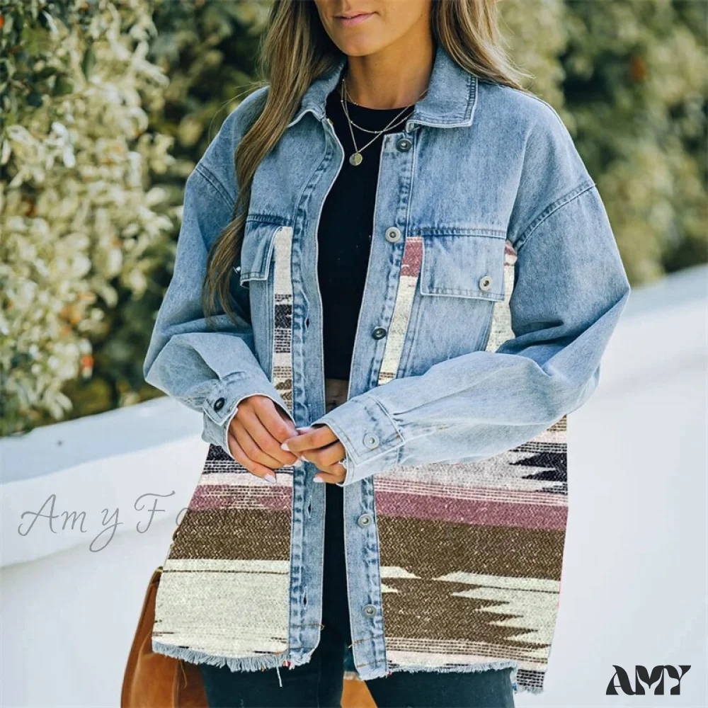 Amy Fashion - Denim Stitched Wool Coat - Image 20