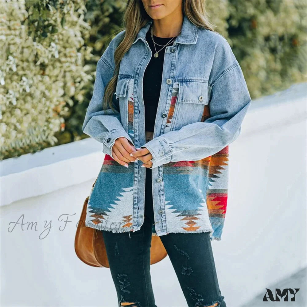 Amy Fashion - Denim Stitched Wool Coat - Image 21