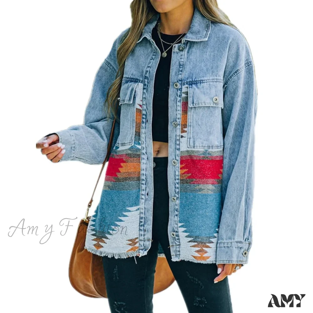 Amy Fashion - Denim Stitched Wool Coat - Image 3