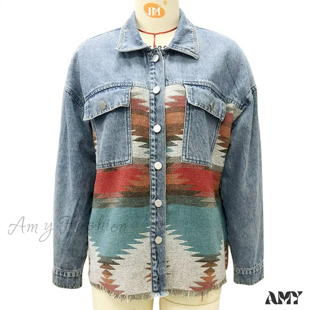 Amy Fashion - Denim Stitched Wool Coat - Image 4