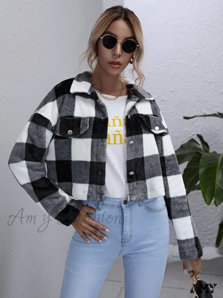 Amy Fashion - Loose Plaid Thick Coat