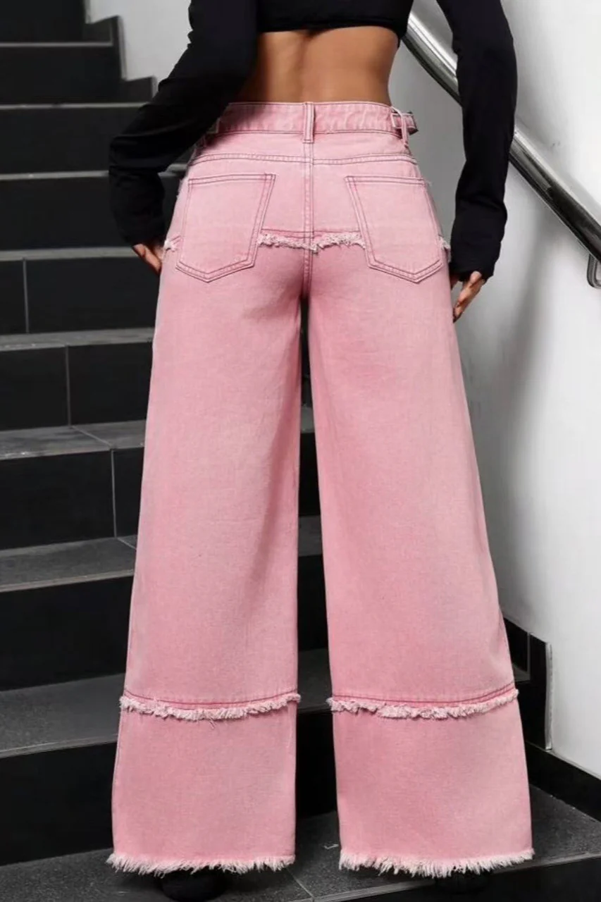 Distressed Patchwork Gradient Pink Stylish Jeans - Image 3