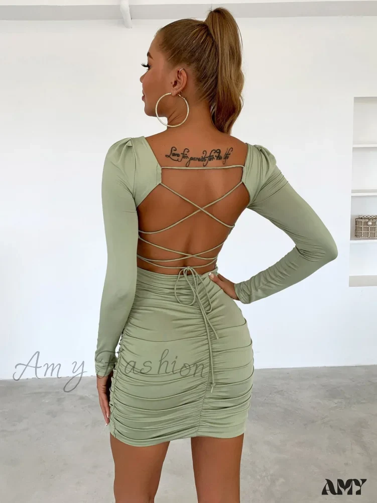 Amy Fashion - Sexy Long Sleeve Square Neck Bodycon Dress - Image 15