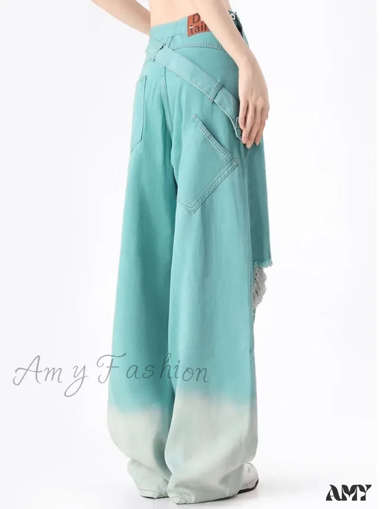 Amy Fashion - Dopamine Leisure Network Red Fried Street Age Reducing Gradient Spring and Autumn Denim Wide Leg Women's Jean - Image 3