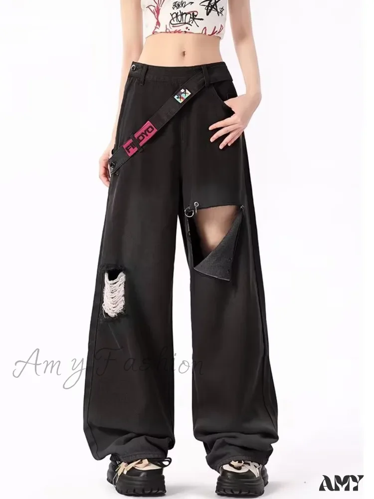 Amy Fashion - Dopamine Leisure Network Red Fried Street Age Reducing Gradient Spring and Autumn Denim Wide Leg Women's Jean - Image 4