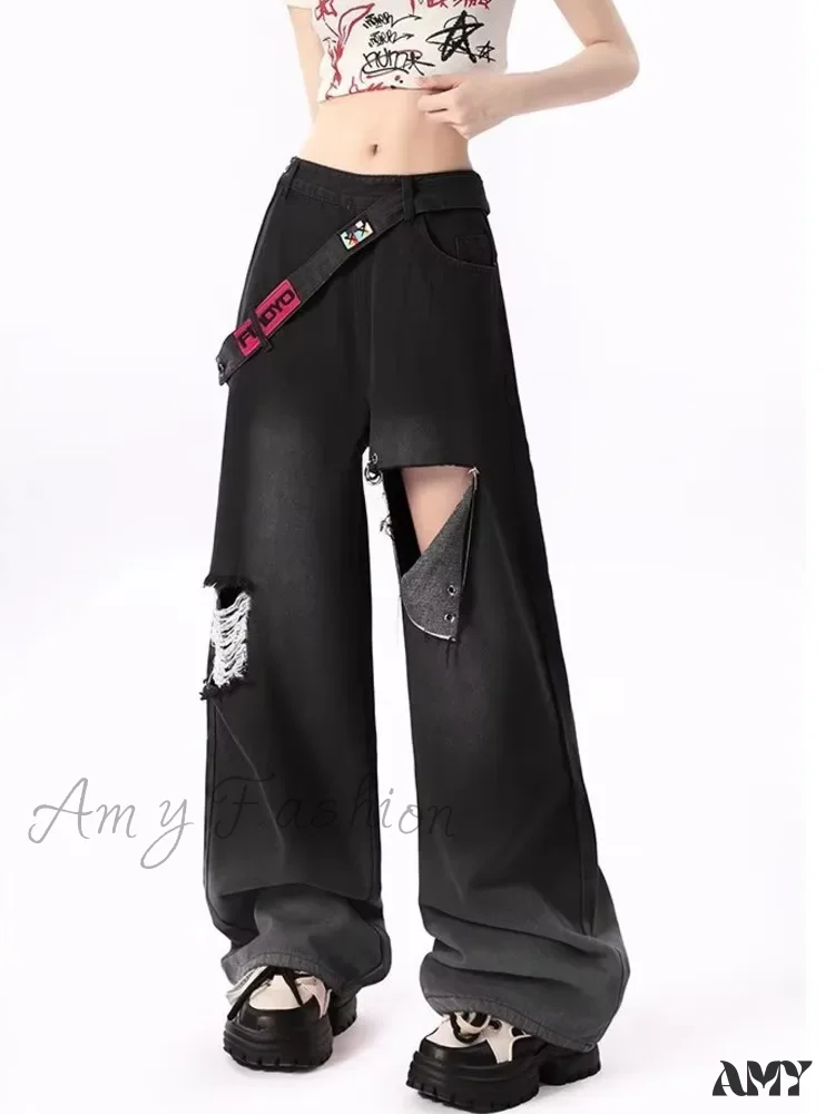 Amy Fashion - Dopamine Leisure Network Red Fried Street Age Reducing Gradient Spring and Autumn Denim Wide Leg Women's Jean - Image 5
