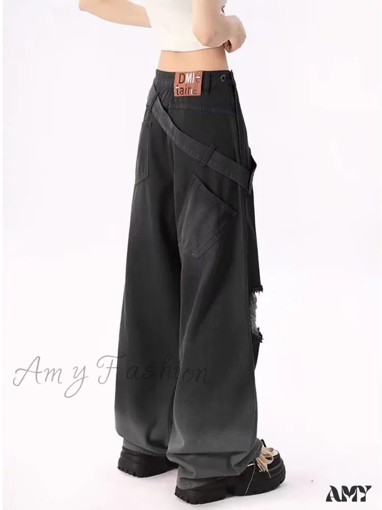 Amy Fashion - Dopamine Leisure Network Red Fried Street Age Reducing Gradient Spring and Autumn Denim Wide Leg Women's Jean - Image 6