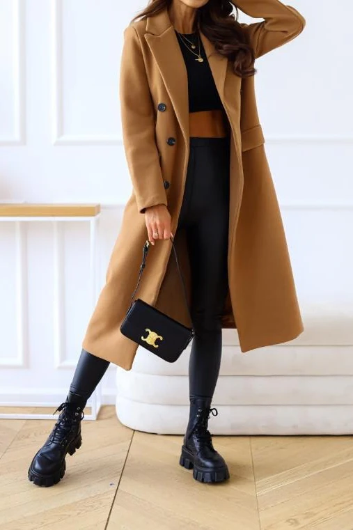 Double-Breasted Lined Wool Blend Mid-Length Winter Coat - Image 4