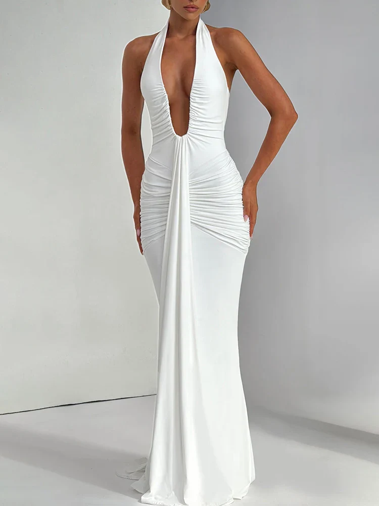 Draped Deep V Club Party Maxi Bodycon Dress - Image 5