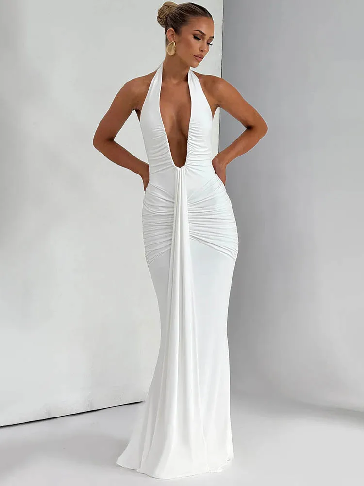 Draped Deep V Club Party Maxi Bodycon Dress - Image 6