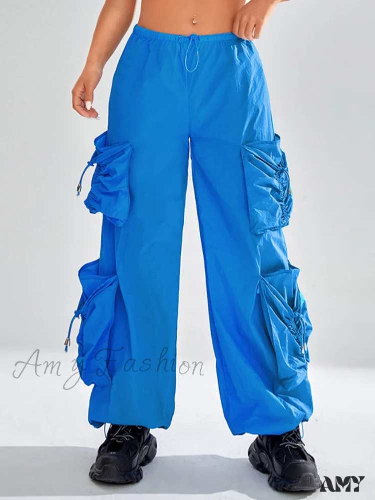 Amy Fashion - Drawstring Waist Flap Pocket Parachute Cargo Pants - Image 4