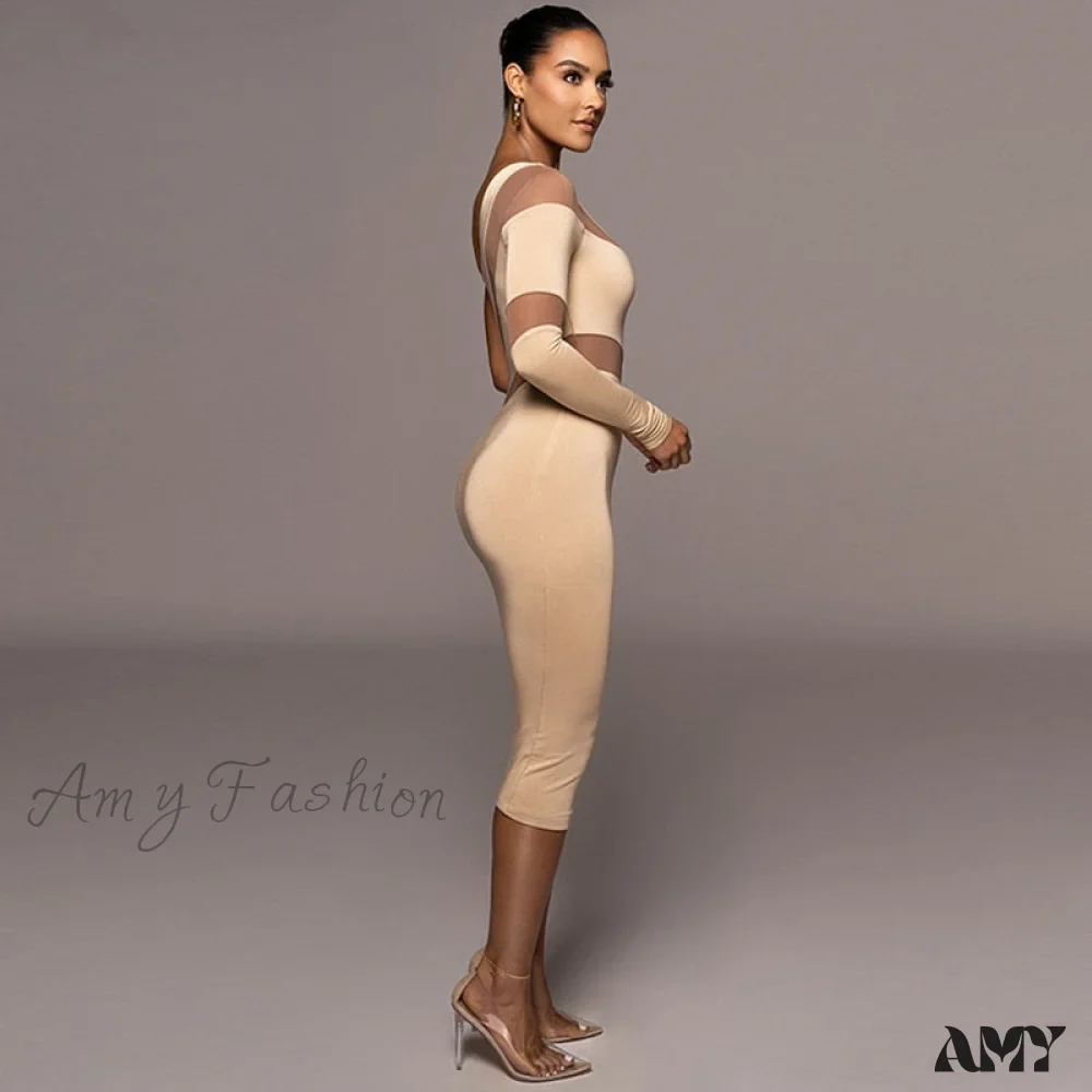 Amy Fashion - Patchwork Sexy Backless Bodycon Midi Dresses - Image 8