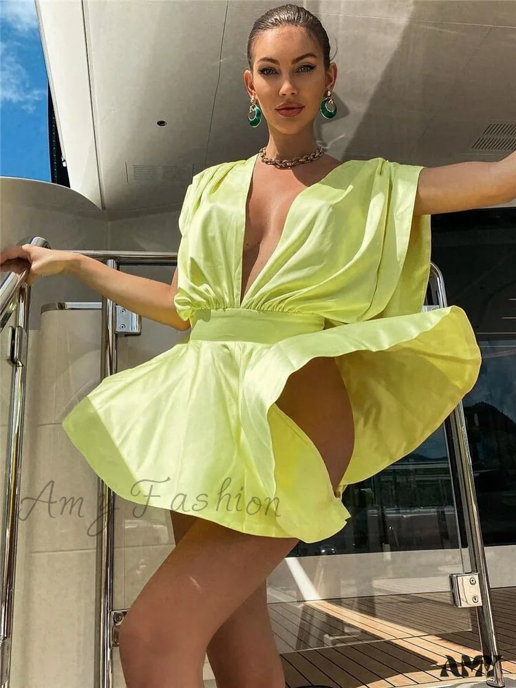 Amy Fashion - Elegant Blue Robe Solid Backless Bodycon Mini Dress - Image 3