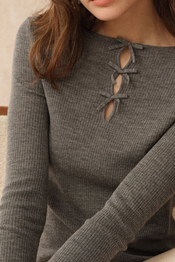 Elegant Bowknot Cutout Wool Knit Base Layer - Image 2