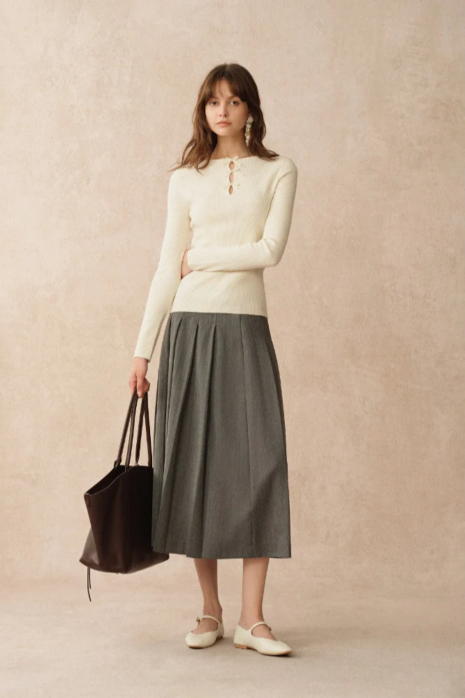 Elegant Bowknot Cutout Wool Knit Base Layer - Image 6