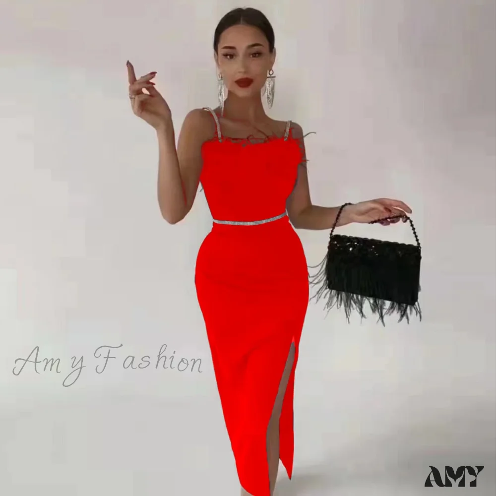 Amy Fashion - Elegant Clothing Celebrity Party Club Bodycon Midi Dresses - Image 2