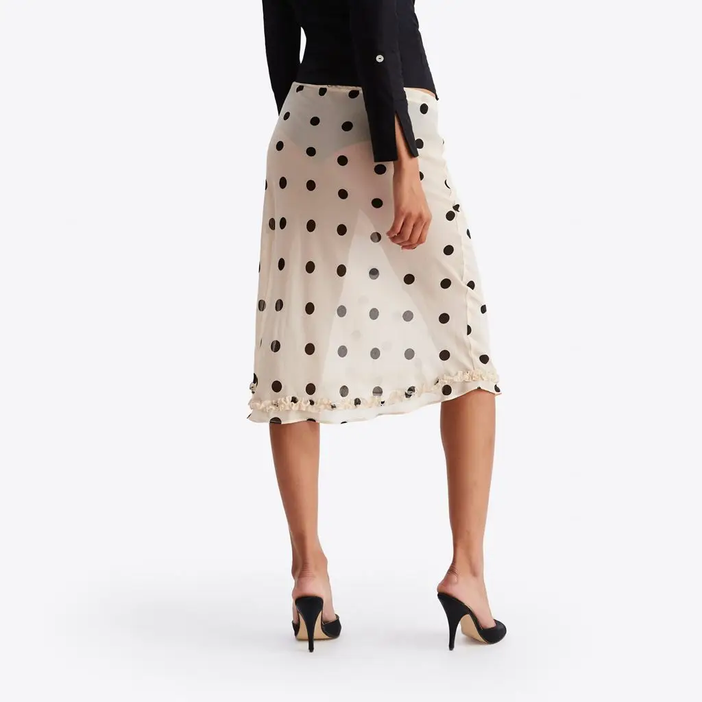 Elegant Dot Pattern Sheer Mesh Skirt - Image 3