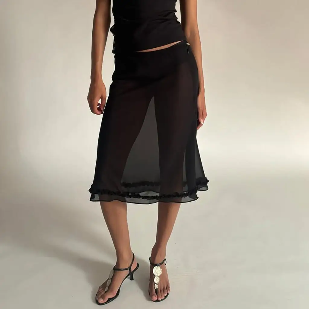 Elegant Dot Pattern Sheer Mesh Skirt - Image 4