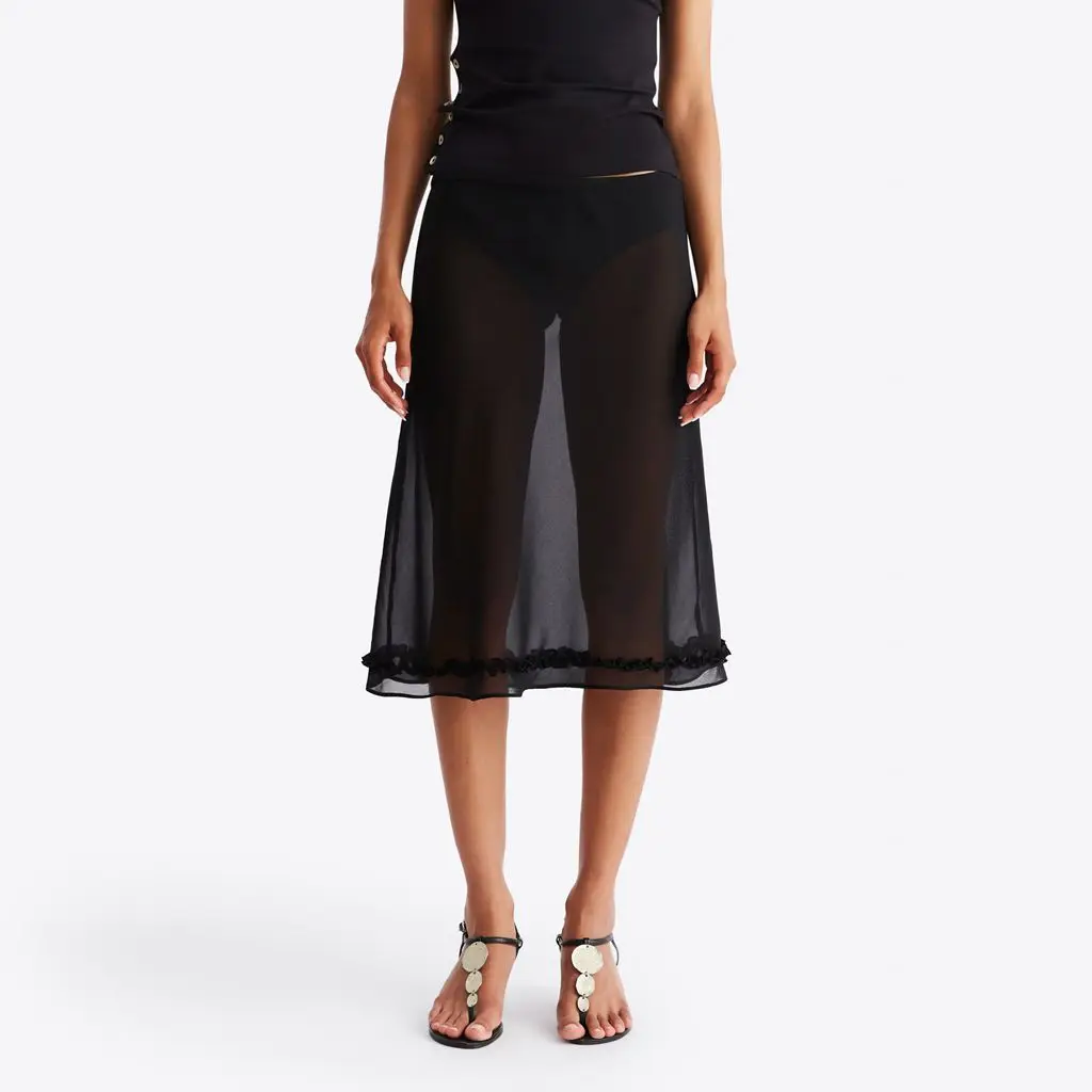 Elegant Dot Pattern Sheer Mesh Skirt - Image 8