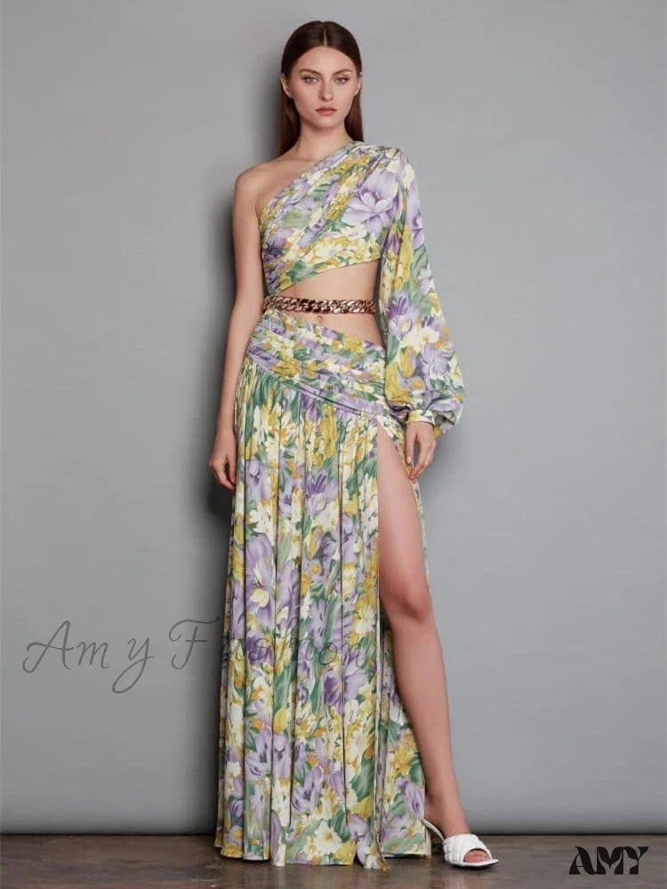 Amy Fashion - Elegant Floral Irregular Cut Out Long Sleeve Dress - Image 3
