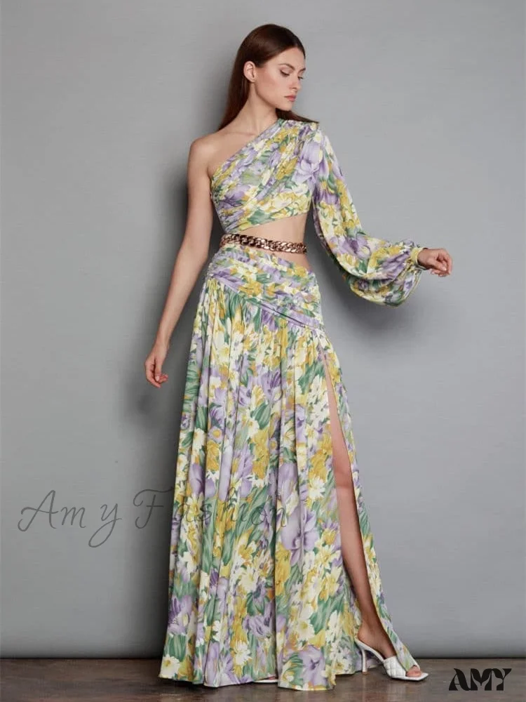 Amy Fashion - Elegant Floral Irregular Cut Out Long Sleeve Dress - Image 4