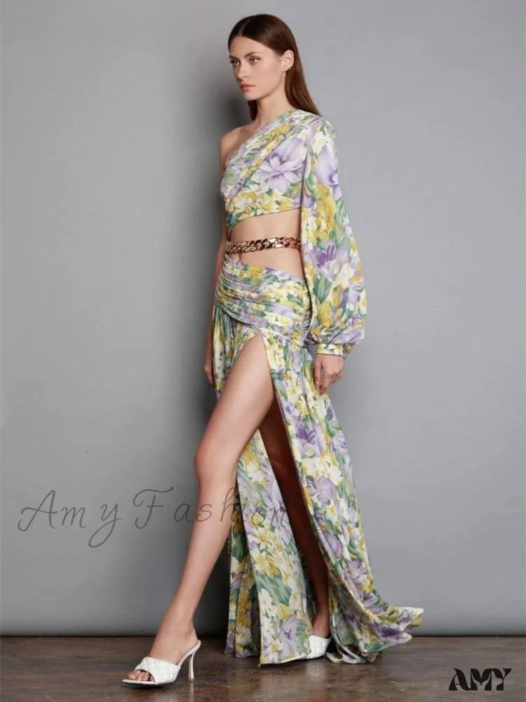 Amy Fashion - Elegant Floral Irregular Cut Out Long Sleeve Dress - Image 5