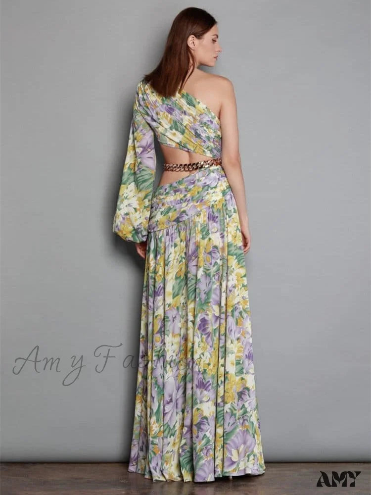 Amy Fashion - Elegant Floral Irregular Cut Out Long Sleeve Dress - Image 6