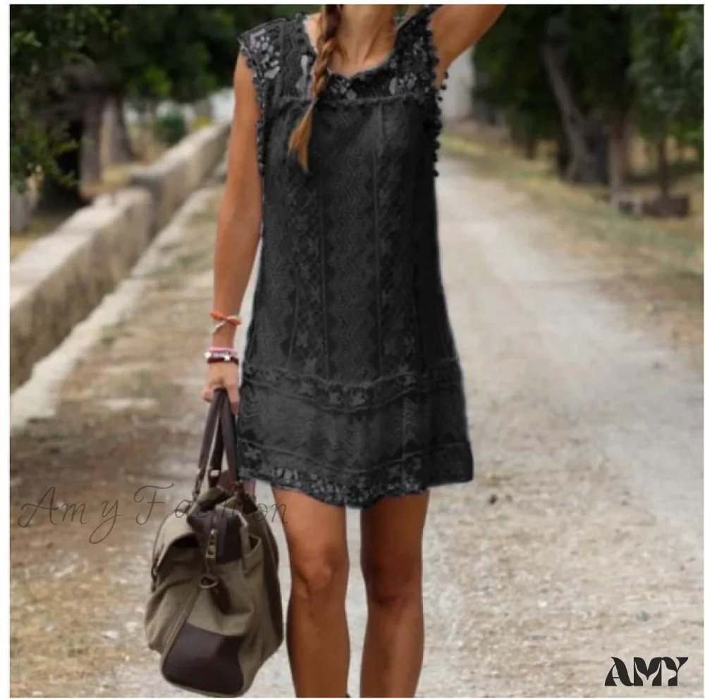 Amy Fashion - Elegant Trim Floral Hollow Out Mini Short Dress - Image 4