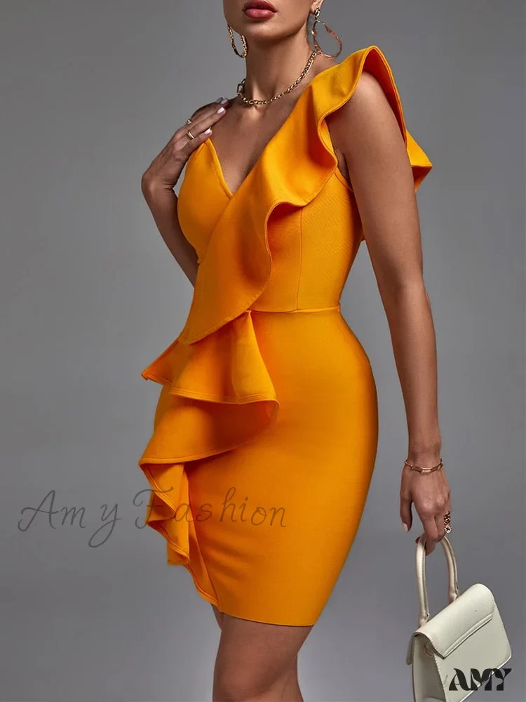 Amy Fashion - Elegant Sexy Ruffle Evening Club Party Dress - Image 2
