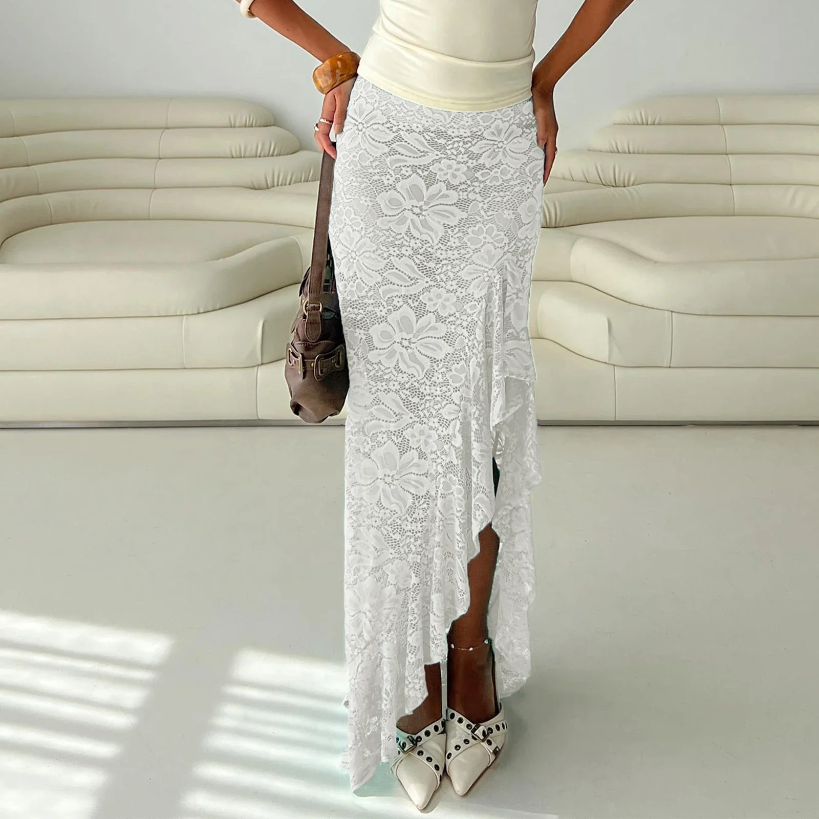 Elegant Sheer Lace High Waist Skirt - Image 3
